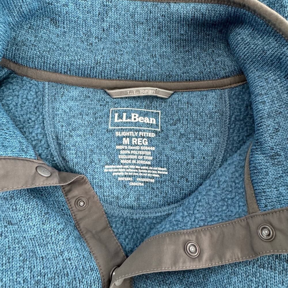 LL Bean Pullover Fleece 1/4 Snap Jacket Mens Blue Medium Regular Slightly Fitted - Picture 5 of 7